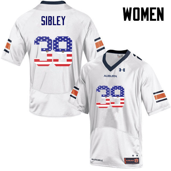 Women #39 Conner Sibley Auburn Tigers USA Flag Fashion College Football Jerseys-White - Click Image to Close